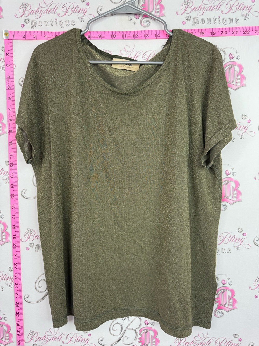 MOS MOSH Women's Metallic Olive Short Sleeve Crewneck Tee by